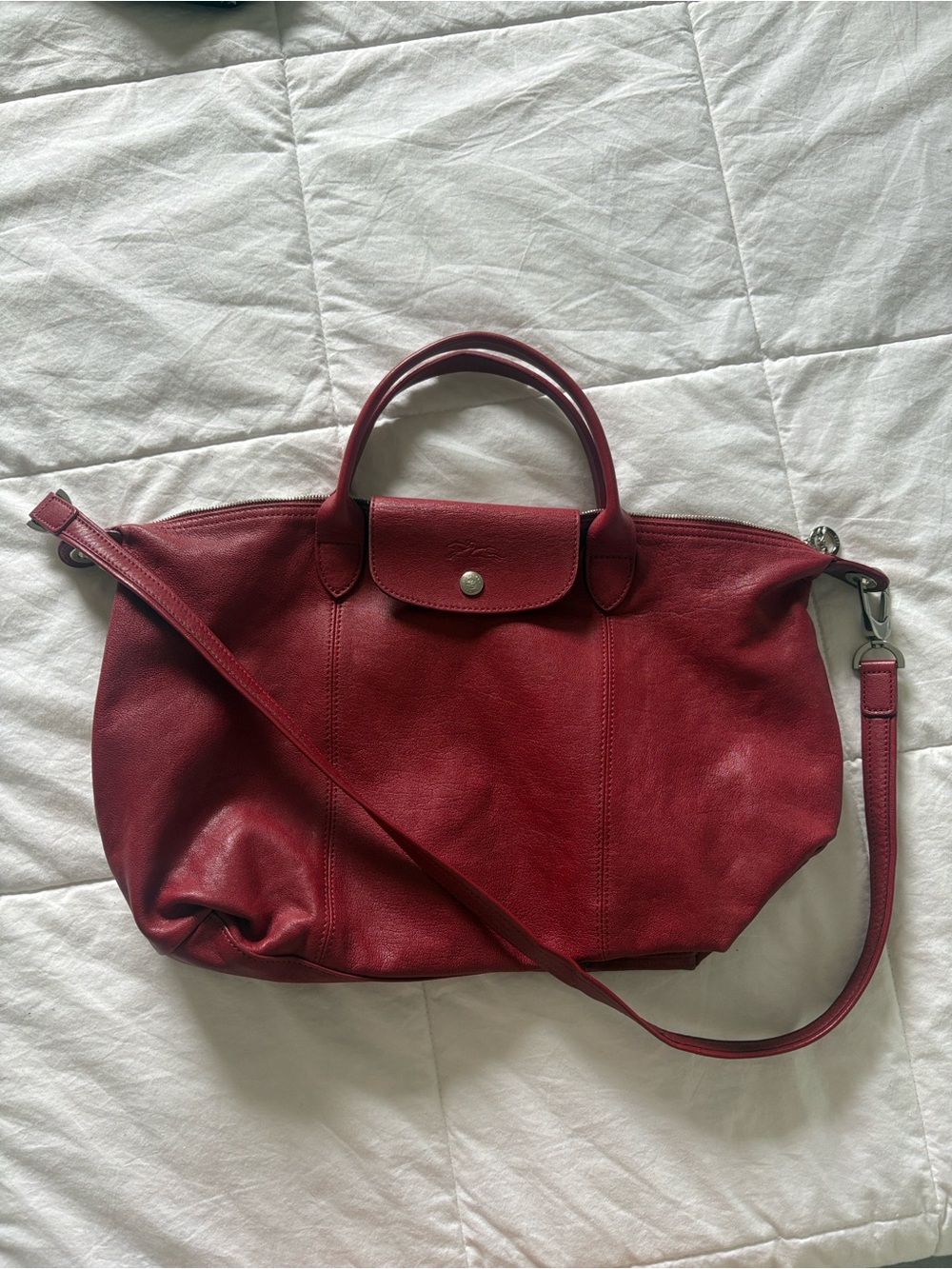 Longchamp Le Pliage Cuir Red Leather Tote